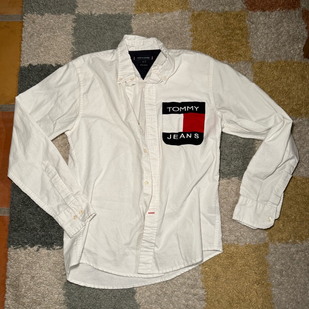 Tommy Hilfiger Cream Button Down Shirt with Logo Patch